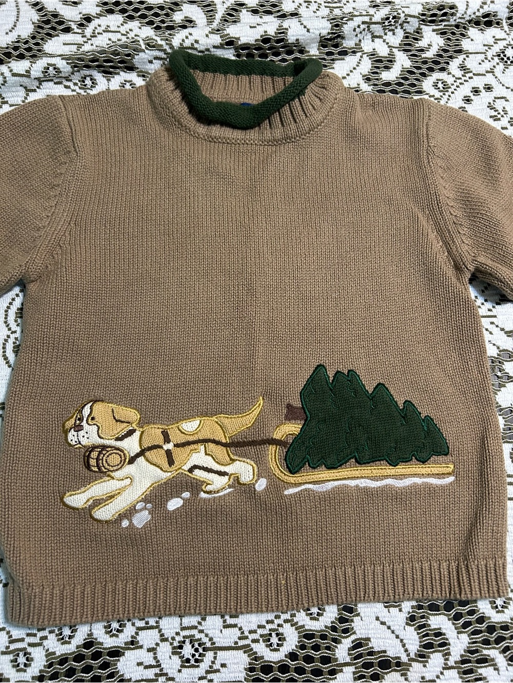 Kids Tan Crewneck Sweater with Dog & Forest Appliqué - Picture 7 of 10
